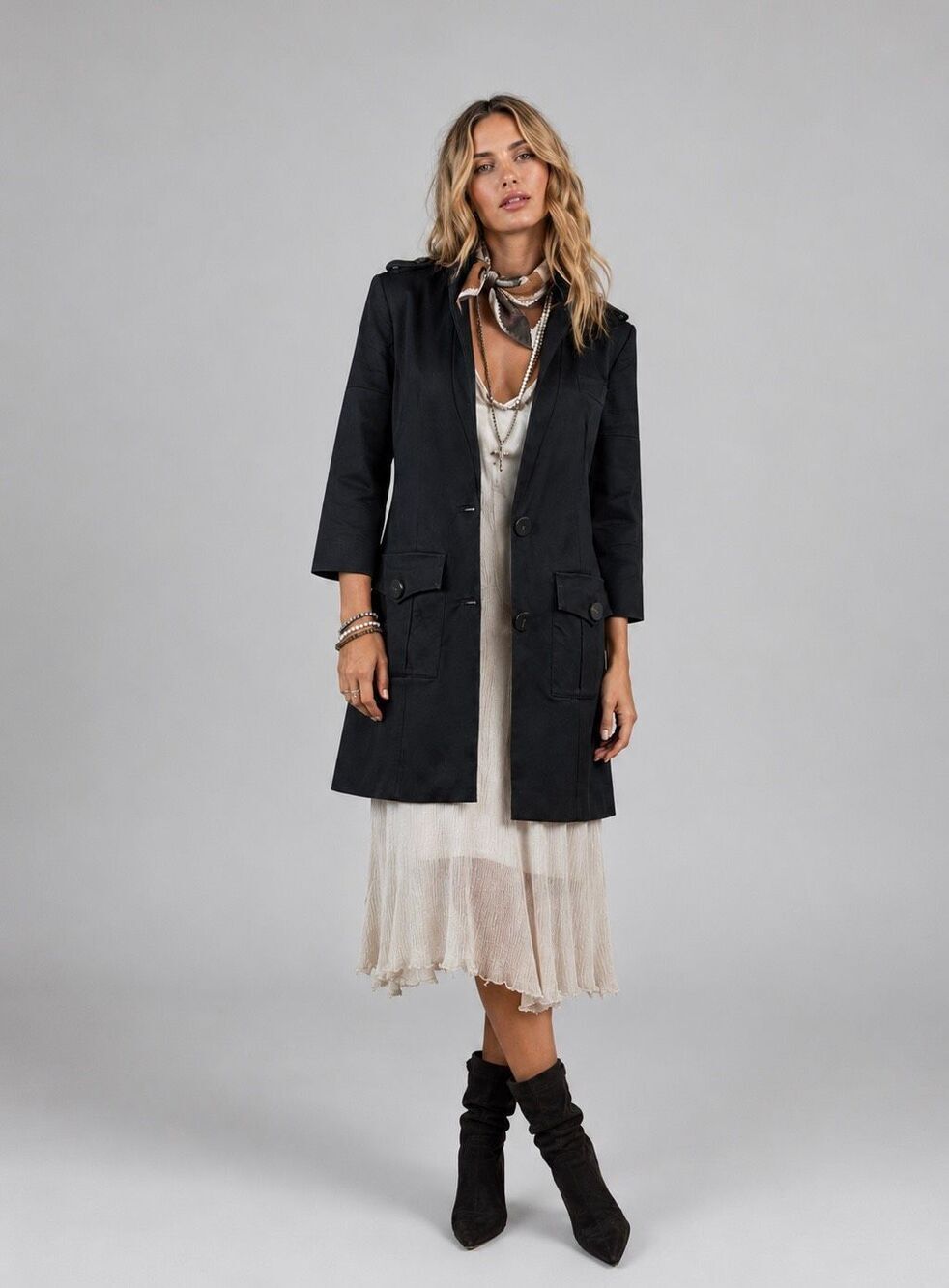 Space Couture Black Cotton Blend Tailored Coat Made in Italy 4-6 (395)